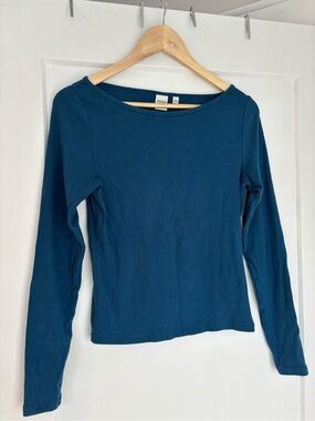 Aritzia Homestretch Rib Airwave Boatneck Longsleeve in Nocturnal Blue